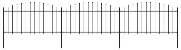 Trädgårdsstaket med spjuttopp stål (1,25-1,5)x5,1 m svart