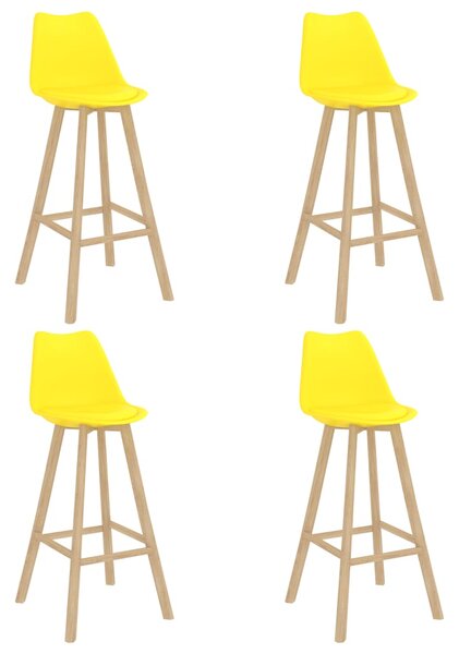 Barstolar 4 st gul PP och massivt bokträ