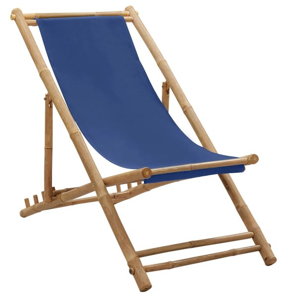 Solstol bambu och kanvas marinblå
