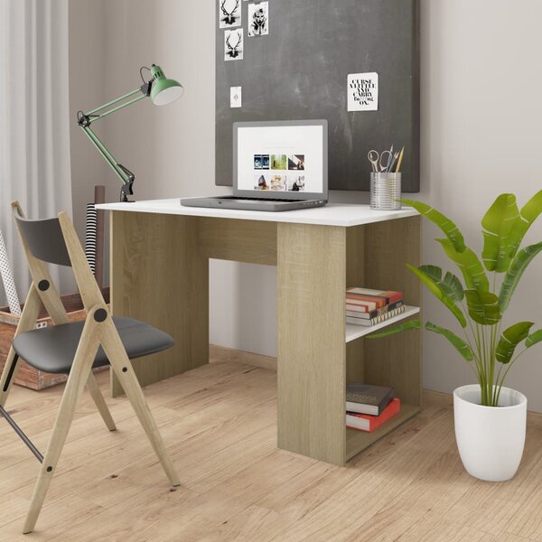 Skrivbord vit och sonoma-ek 110x60x73 cm konstruerat trä