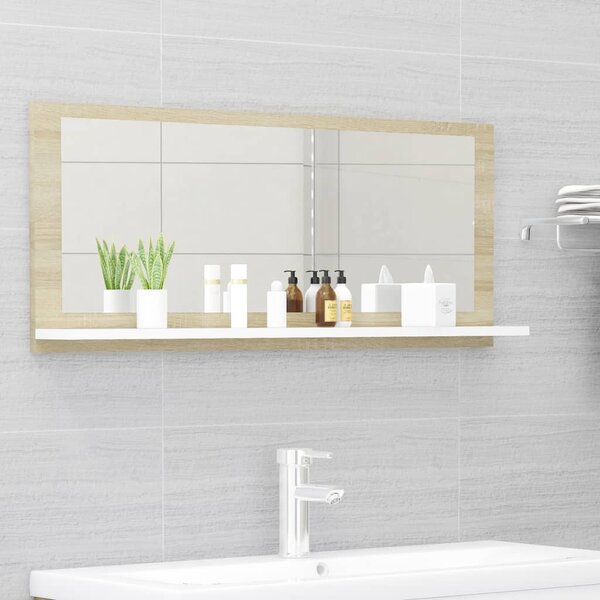 Spegelskåp vit och sonoma-ek 90x10,5x37 cm konstruerat trä