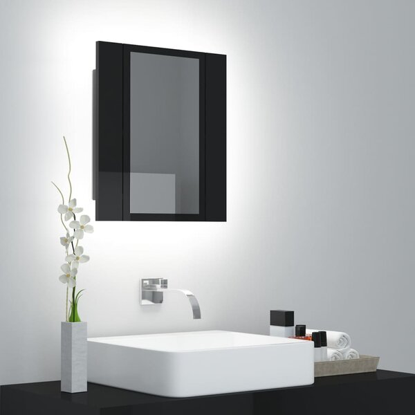 Spegelskåp för badrum LED svart högglans 40x12x45 cm