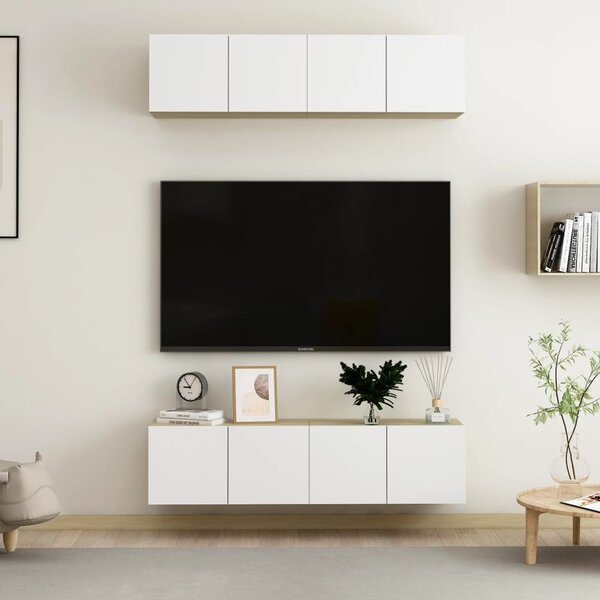 TV-skåp 4 st vit och sonoma-ek 60x30x30 cm spånskiva
