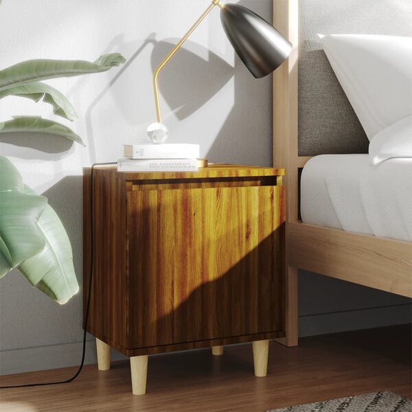 Sängbord med massiva träben brun ek 40x30x50 cm
