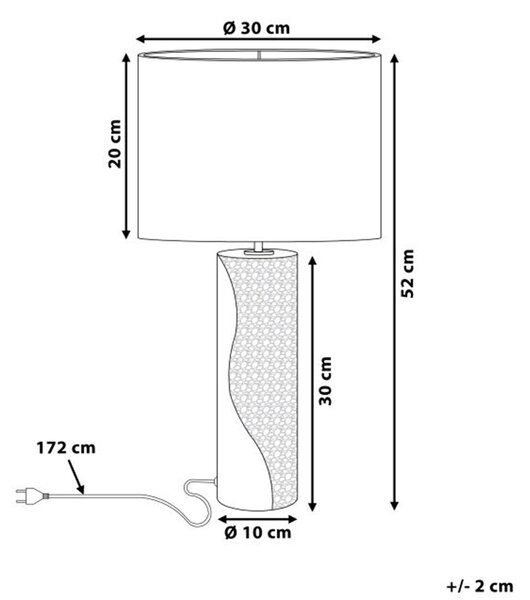 Bordslampa Vit Silverporslin 52 cm Rund Lampskärm med Tvåfärgat Glamourmönster Beliani