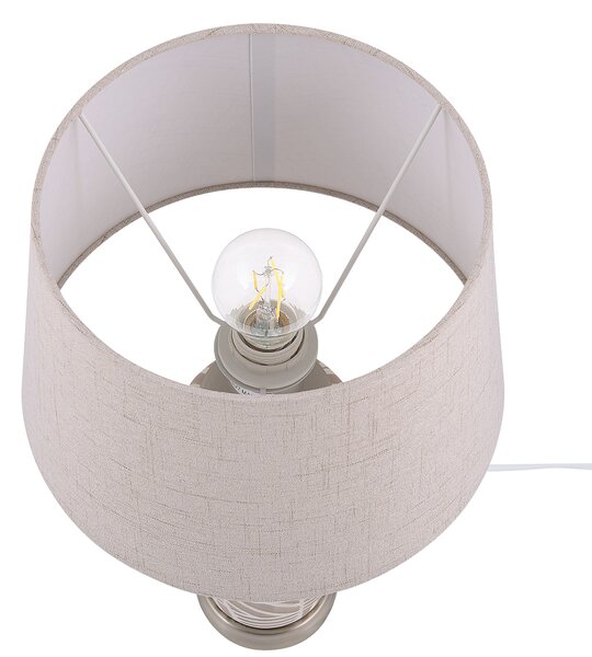 Nattlampa Bordslampa Beige och Vit Keramik 48 cm Mönster Ränder Trumskärm Traditionell Beliani