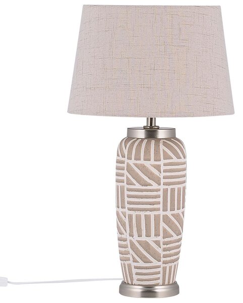 Nattlampa Bordslampa Beige och Vit Keramik 48 cm Mönster Ränder Trumskärm Traditionell Beliani