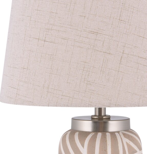 Nattlampa Bordslampa Beige och Vit Keramik 48 cm Mönster Ränder Trumskärm Traditionell Beliani