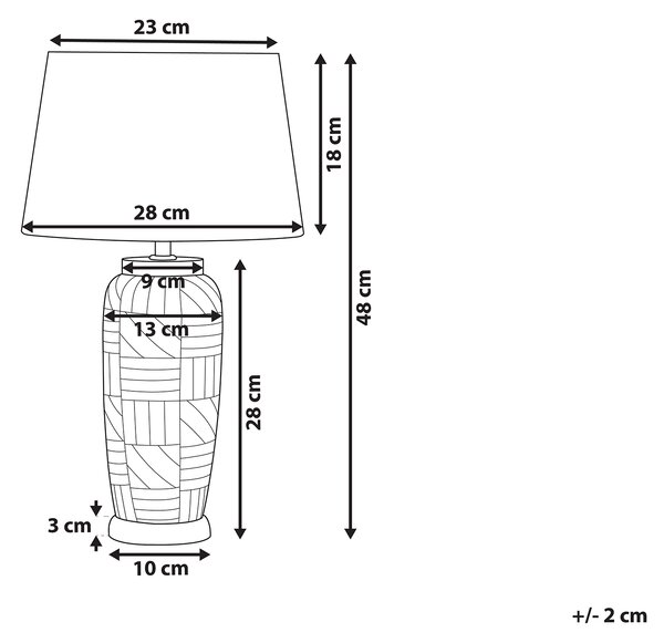 Nattlampa Bordslampa Beige och Vit Keramik 48 cm Mönster Ränder Trumskärm Traditionell Beliani