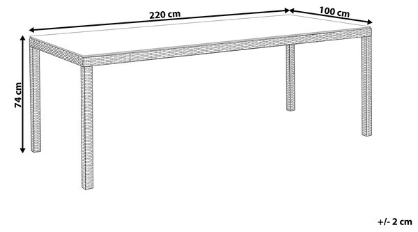 Trädgårdsbord Mörkbrun Konstrotting Härdat Glasskiva 220 x 100 cm 8 Platser Rektangulärt Beliani