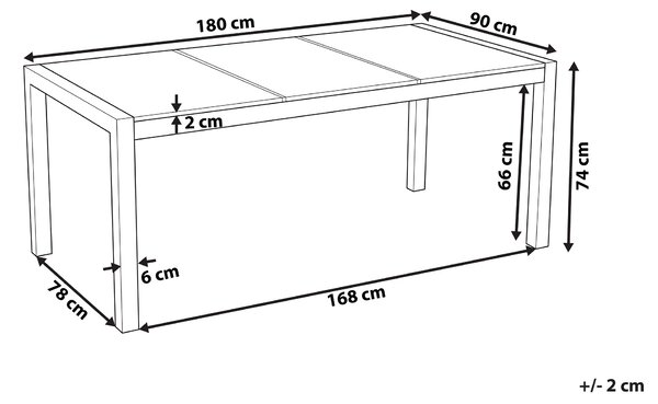 6-sits Utomhus Trädgårdsbord 180 x 90 x 74 cm i Svart och Silver Färg med Bordsskiva av Granit och Rostfria Stålben Beliani