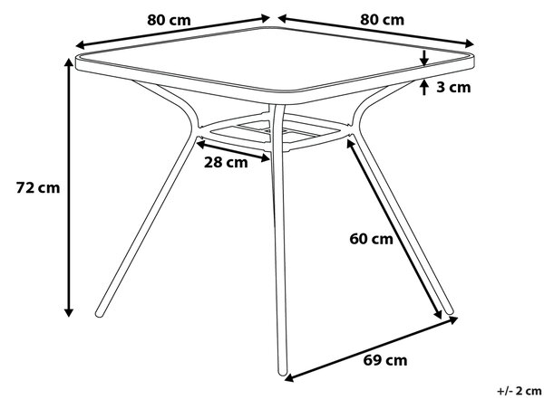 Utomhus Trädgårdsbord Svart Stål 80 x 80 cm Modern Trädgård Beliani