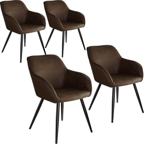 Tectake 404071 4x stol marilyn tyg - mörkbrun/svart