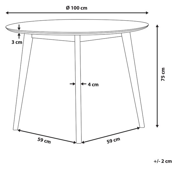 Matbord Vit MDF 100 cm Rund Topp Träben Skandinaviskt Köksbord Beliani