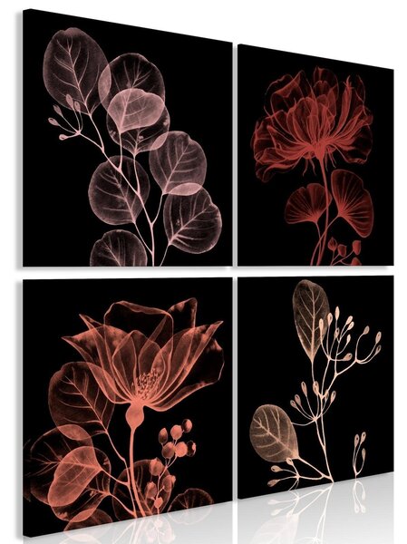 Canvas Tavla - Glowing Flowers (4 delar) - 40x40