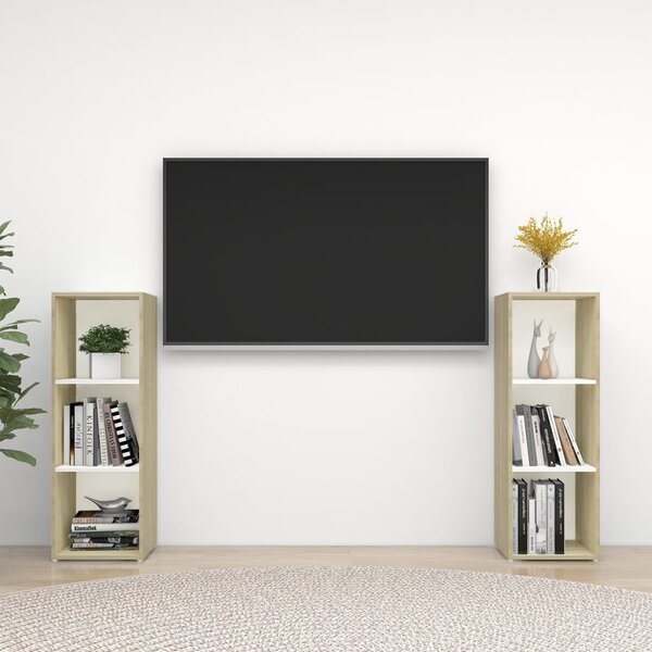 TV-skåp 2 st vit och sonoma-ek 107x35x37 cm konstruerat trä