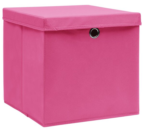 Förvaringslådor med lock 4 st rosa 32x32x32 cm tyg