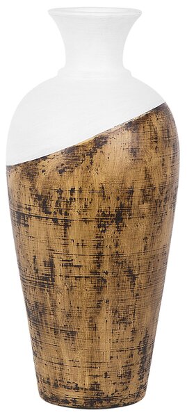 Blomvas Ljust trä och Vit Terrakotta 44 cm Bordsgolvvas Hög Dekoration Beliani