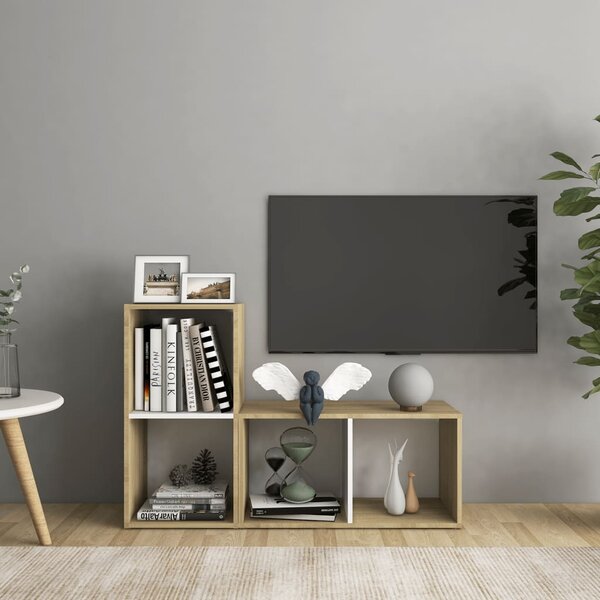 TV-skåp 2 st vit och sonoma-ek 72x35x36,5 cm konstruerat trä