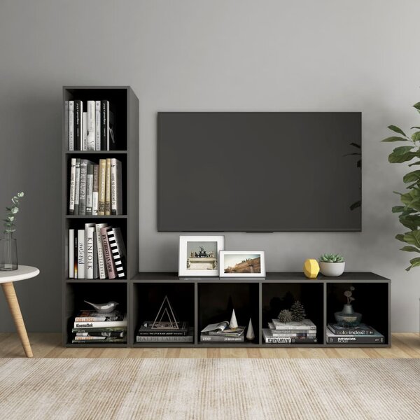 TV-skåp 2 st grå högglans 142,5x35x36,5 cm konstruerat trä