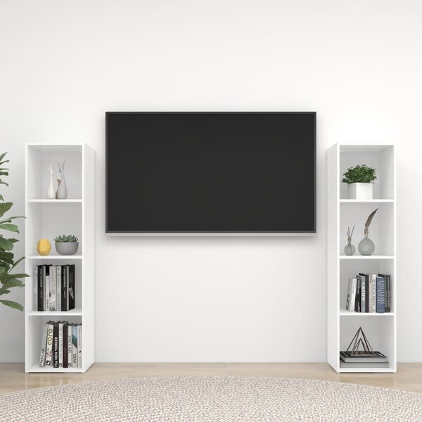 TV-skåp 2 st vit högglans 142,5x35x36,5 cm spånskiva
