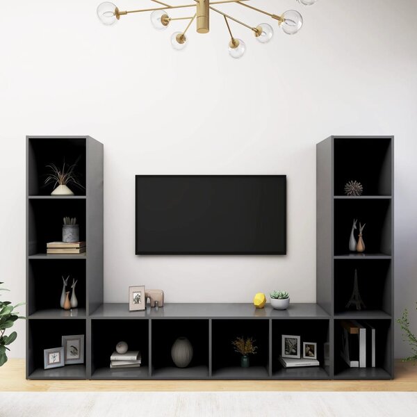 TV-skåp 3 delar grå 142,5x35x36,5 cm konstruerat trä