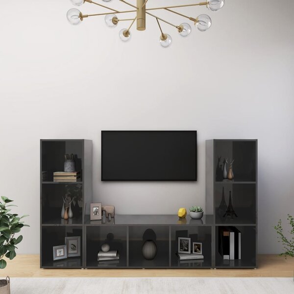 TV-skåp 3 delar grå högglans 107x35x37 cm konstruerat trä