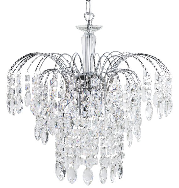 Hängande Lampa Silver Transparent Järn Konstkristaller Kristallkrona Glam Beliani