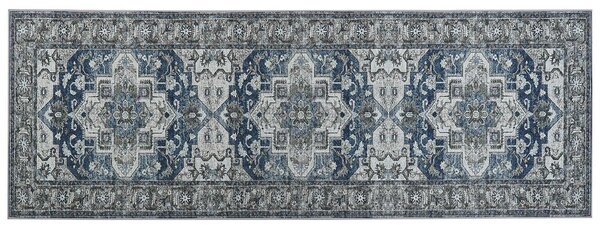 Löparmatta Grå och Blå Polyester 70 x 200 cm Orientalisk Sliten Vardagsrum Sovrum Dekorationer Beliani