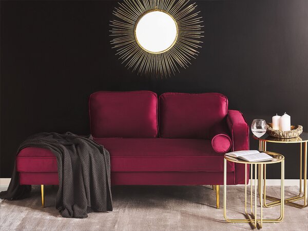 Schäslong Mörkröd Sammet Stoppad Högervänd Metallben Kudde Modern Design Beliani