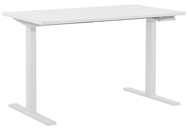 Manuellt Justerbart Skrivbord Vit Trä Bordsskiva Pulverlackerad Stålram Sitta/Stå 130 x 72 cm Modern Design Beliani