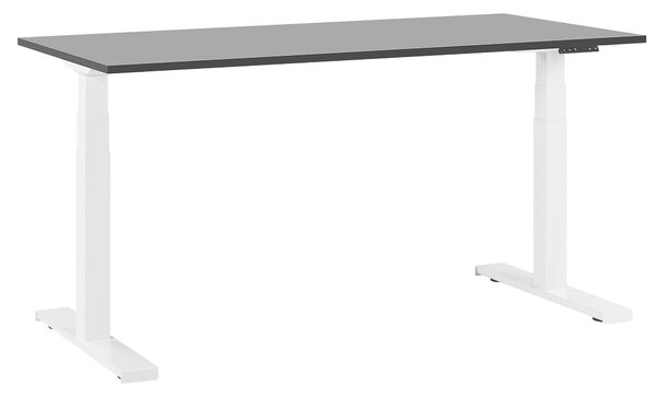 Elektriskt Justerbart Skrivbord Svart Trä Bordsskiva Pulverlackerad Vit Stålram Sitta/Stå 160 x 72 cm Modern Design Beliani