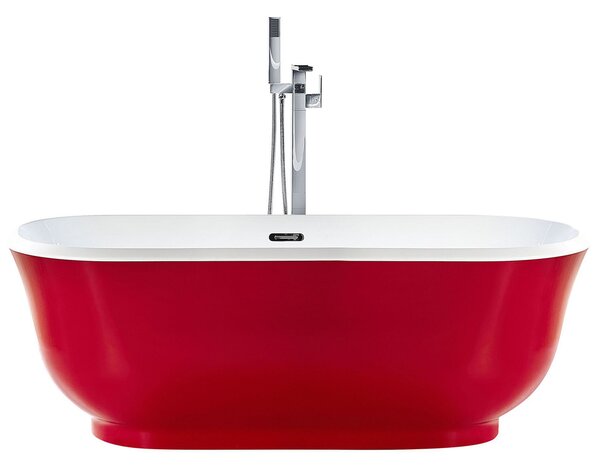Fristående Badkar Röd Sanitär Akryl Oval Enkel 170 x 77 cm Modern Design Beliani