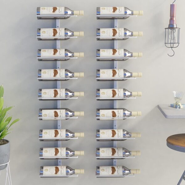 Väggmonterat vinställ för 9 flaskor 2 st vit järn