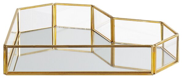 Dekorativ bricka Guld Mässing och Glas Speglad 28 x 20 cm Accentstycke Beliani