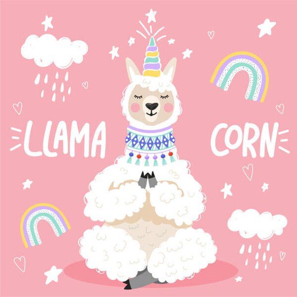 Illustration Cute cartoon alpaca with a unicorn, Iryna Reshetniak