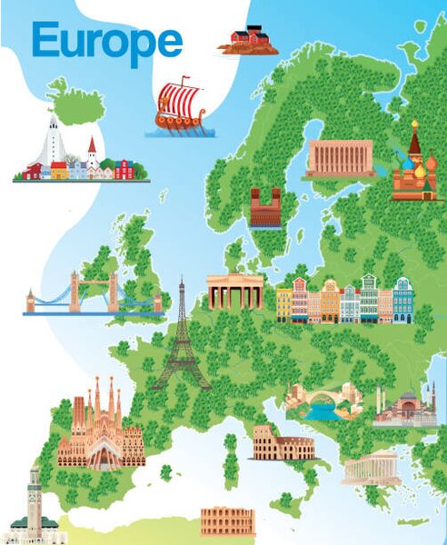 Illustration Europe Tourism Map, drmakkoy