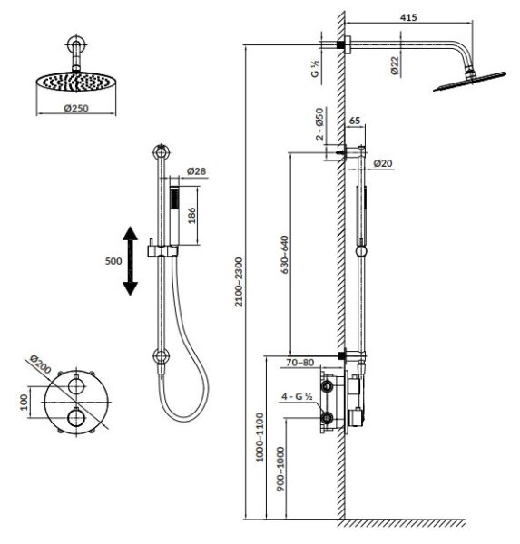 Cersanit S952-033 - Dusch set med termostatisk dold kran ZEN svart