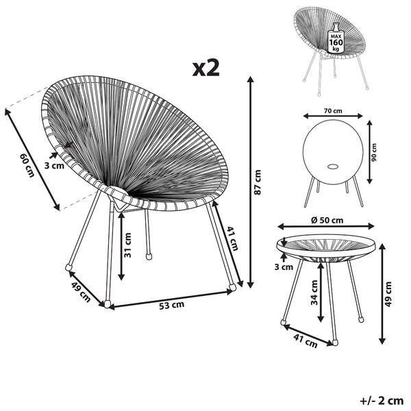 Balkongset Vit Konstrotting Bord och 2 Stolar 3 Delar Modern Beliani