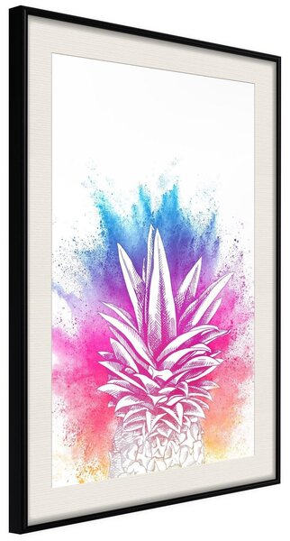 Inramad Poster / Tavla - Rainbow Pineapple Crown - 20x30 Svart ram med passepartout