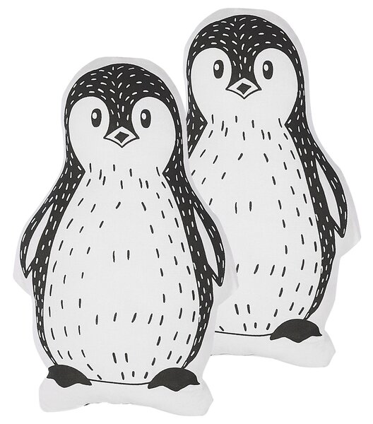 Set med 2 barnkuddar Svart Vit Tyg 32 x 48 cm Pingvin Prydnadskudde med fyllning Mjuk Barnleksak Beliani