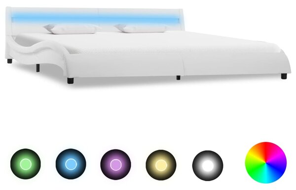 Sängram med LED vit konstläder 180x200 cm