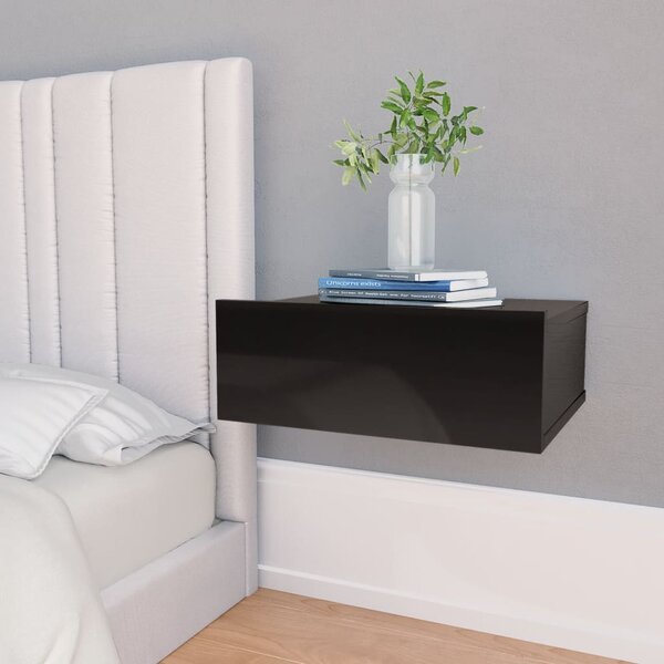 Svävande sängbord svart högglans 40x30x15 cm konstruerat trä