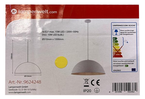 Lampenwelt - LED ljuskrona med textilsladd 1xE27/10W/230V