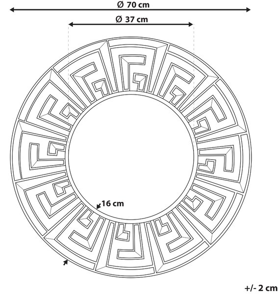 Hängande Väggspegel Guld 70 cm Rund Dekorativ Ram Geometrisk Stam Inspirerad Glans Finish Beliani