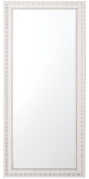 Väggmonterad Hängande Spegel Vit med Silver 50 x 130 cm Vertikal Vardagsrum Sovrum Gesso Finish Beliani