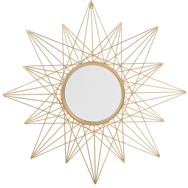 Väggmonterad Hängande Spegel Guld 91 cm Rund Solstråle Sol Form Glamour Konst Vintage Beliani