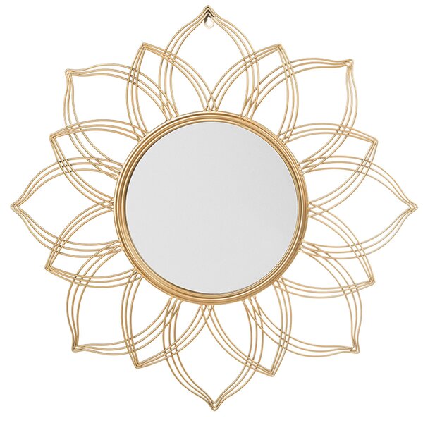Väggmonterad Hängande Spegel Guld 67 cm Rund Blom Form Glamour Konst Vintage Hollywood Beliani
