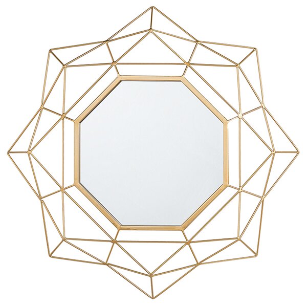 Väggmonterad Hängande Spegel Guld 60 cm Rund Konst Glamour Hollywood Geometrisk Ram Beliani