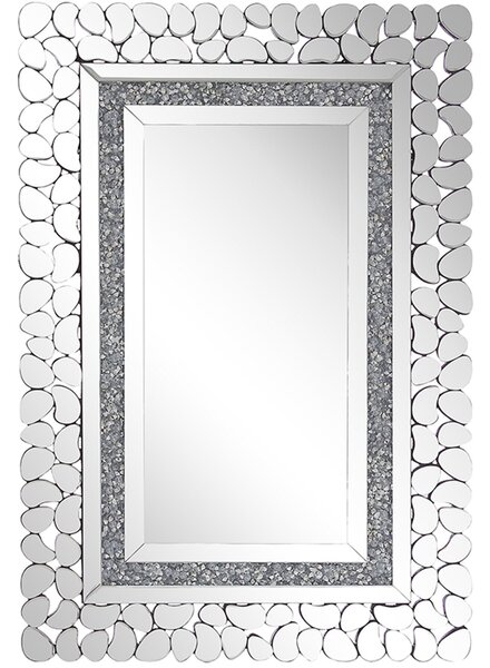 Väggmonterad Hängande Spegel Silver Rektangulär 60 x 90 cm Modern Glamour Vardagsrum Sovrum Dekoration Beliani